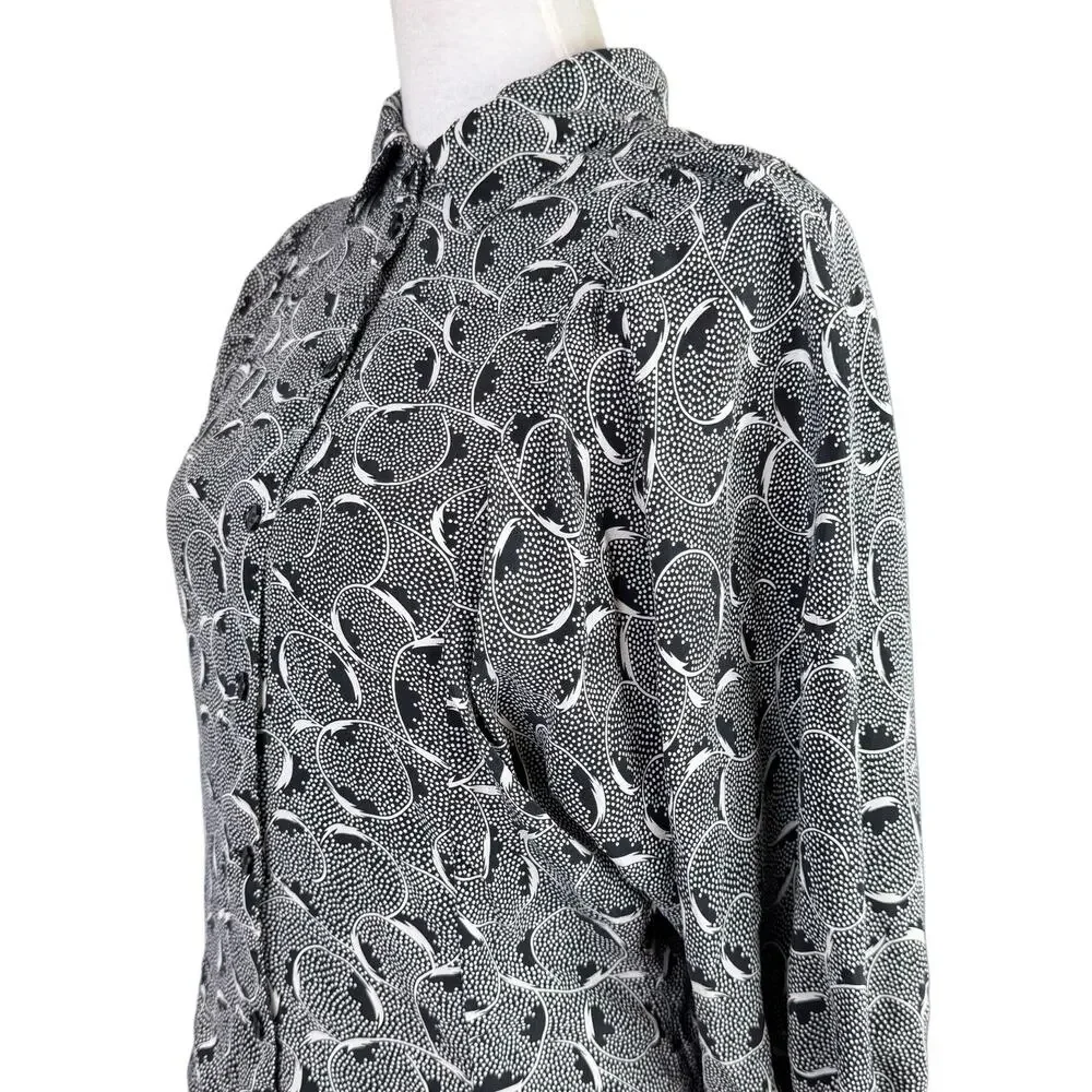 Maple Anthropologie 100% Silk Black White Print Tie Front Relaxed Fit Blouse